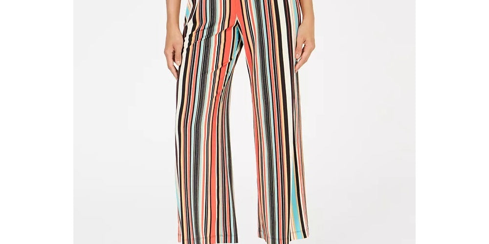 NY Collection Women's Striped Culotte Pants Black Petite XL