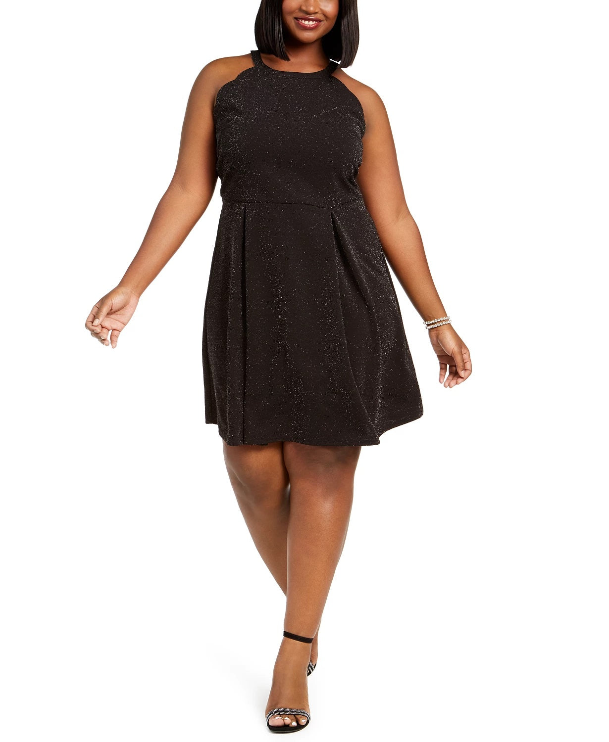 Monteau Women's Trendy Plus Size Glitter Halter Dress Charcoal Size 3X