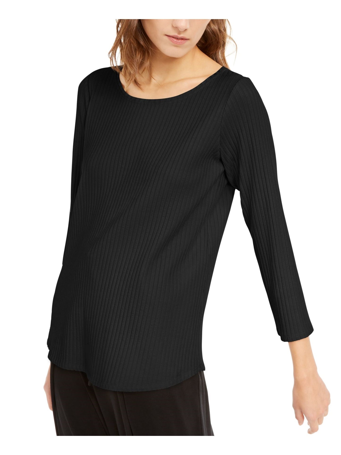 Eileen Fisher Women's Long Sleeve Scoop Neck Top Black Size Petite Small