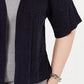 Robbie Bee Women's Lace Lace Solid Kimono Sleeve Open Cardigan Sweater Navy Size 2X