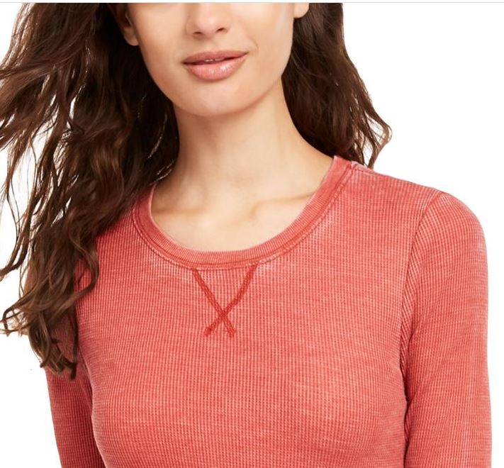 Ultra Flirt Junior's Scoop Neck Waffle Knit Top Brown Size Medium