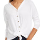 Ultra Flirt Juniors' Cozy Ribbed Tie-Front Top White Size Small