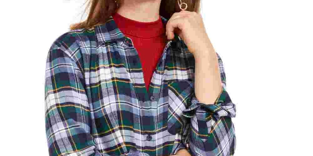 Ultra Flirt Juniors' Plaid Flannel Shirt Blue Size X-Small
