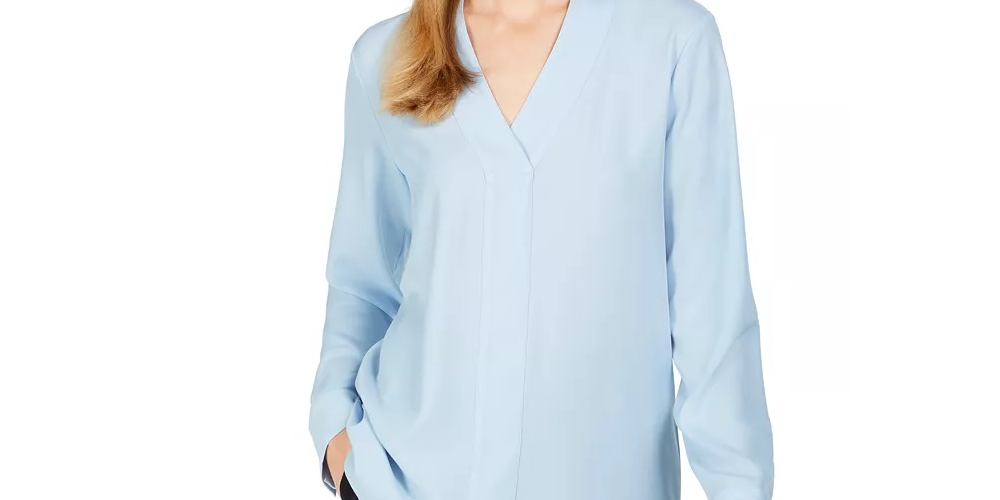 Calvin Klein Women's V Neck Top Blue Size Medium