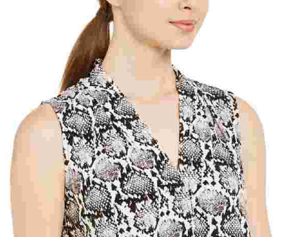 Calvin Klein Women's Sleeveless Snakeskin Print Top Charcoal Size Large