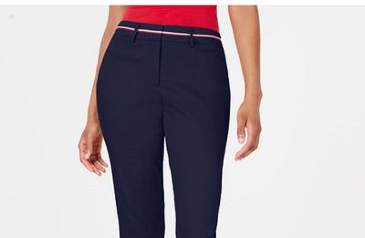 Tommy Hilfiger Women's Ribbon-Trim Ankle Pants Navy Size 16