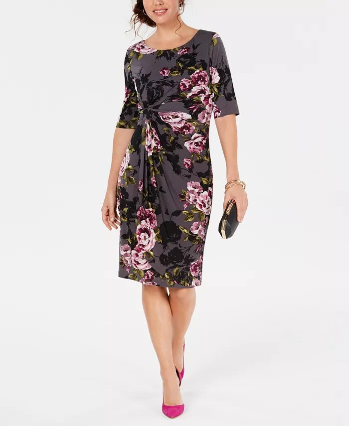 Connected Women's Floral Print Sarong Dress Charcoal Size 8 Petite
