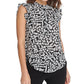 DKNY Women's Floral Print Sleeveless Ruffle Top Charcoal Size Large