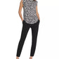 DKNY Women's Floral Print Sleeveless Ruffle Top Charcoal Size Large