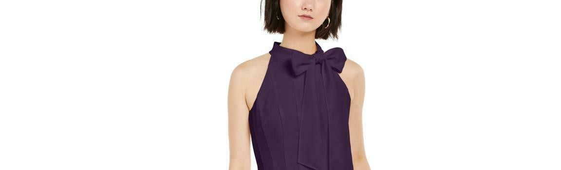 Vince Camuto Women's Bow Neck Fit & Flare Dress Purple Size 12
