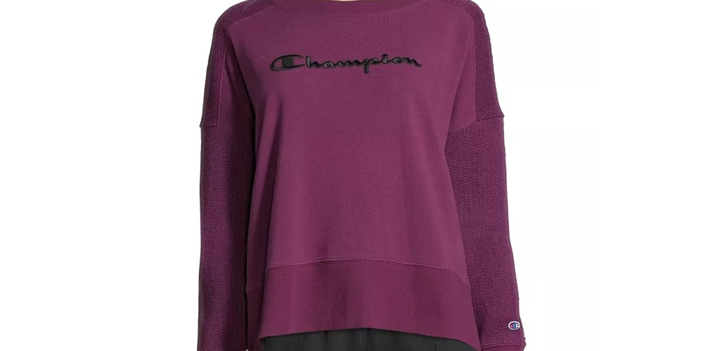 Champion Women's Heritage Cotton Mixed Texture Sweatshirt Purple Size Extra Small