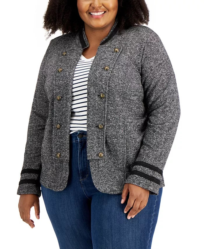 Tommy Hilfiger Women's Plus Size Double-Breasted Open-Front Jacket Charcoal Size 3X