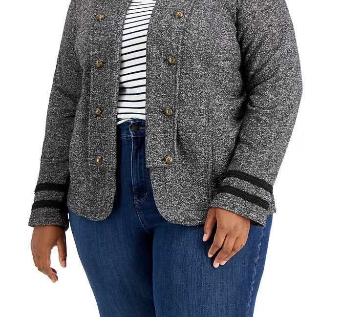 Tommy Hilfiger Women's Plus Size Double-Breasted Open-Front Jacket Charcoal Size 3X