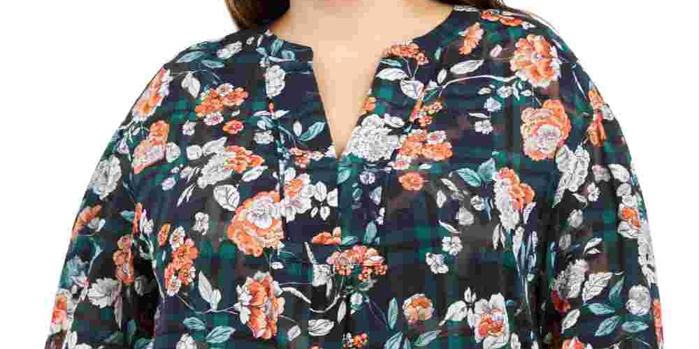 Tommy Hilfiger Women's Printed Split Neck Top Navy Size 3X