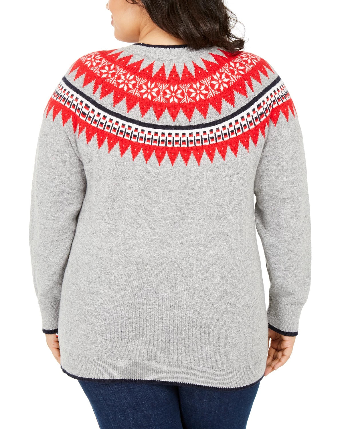 Tommy Hilfiger Women's Plus Wool Blend Ribbed Trim Pullover Sweater Gray Size 2X