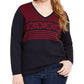 Tommy Hilfiger Women's Cotton Ivy Fair Isle Sweater Blue Size 2X