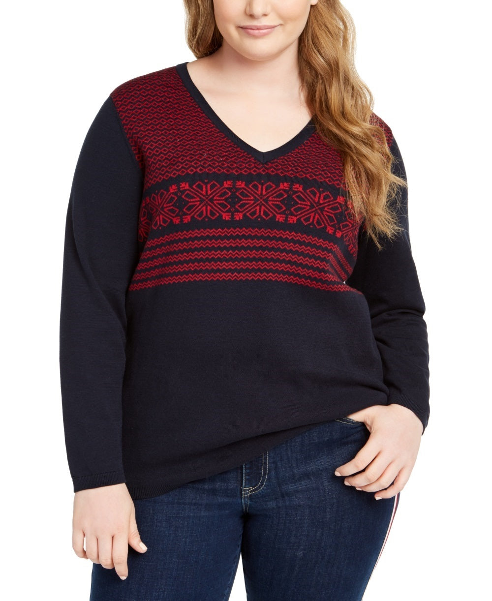 Tommy Hilfiger Women's Cotton Ivy Fair Isle Sweater Blue Size 2X