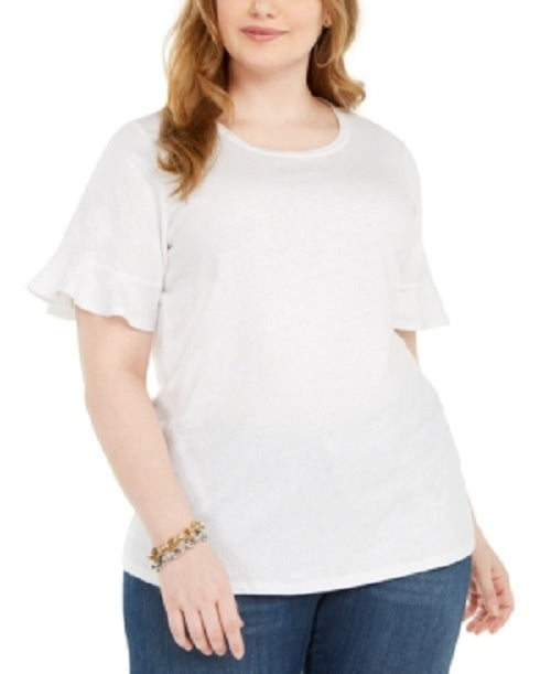 Michael Kors Women's Plus Size Metallic Foiled Flutter-Sleeve Top White Size 3X