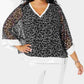 Tommy Hilfiger Women's Black Floral Bell Sleeve V Neck Top Charcoal Size 2X