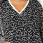 Tommy Hilfiger Women's Black Floral Bell Sleeve V Neck Top Charcoal Size 2X