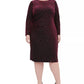 Tommy Hilfiger Women's Plus Long Sleeve Velvet Burnout Sheath Dress Red Size 18W