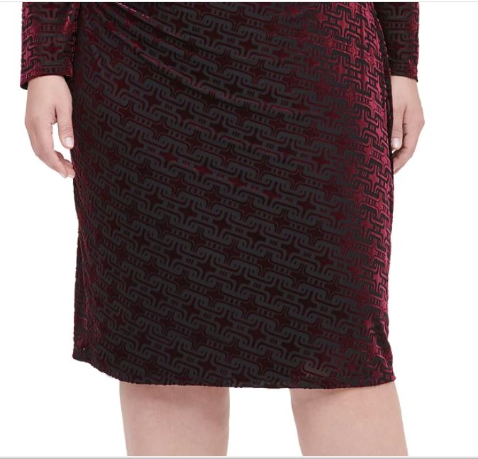 Tommy Hilfiger Women's Plus Long Sleeve Velvet Burnout Sheath Dress Red Size 18W