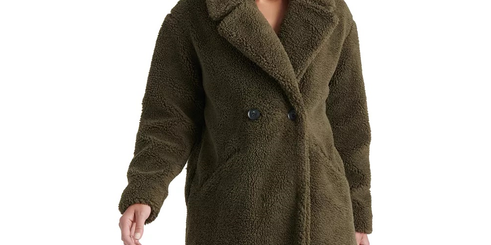 Lucky Brand Women's Teddy Fuzzy Double Breasted Coat Green Size Small