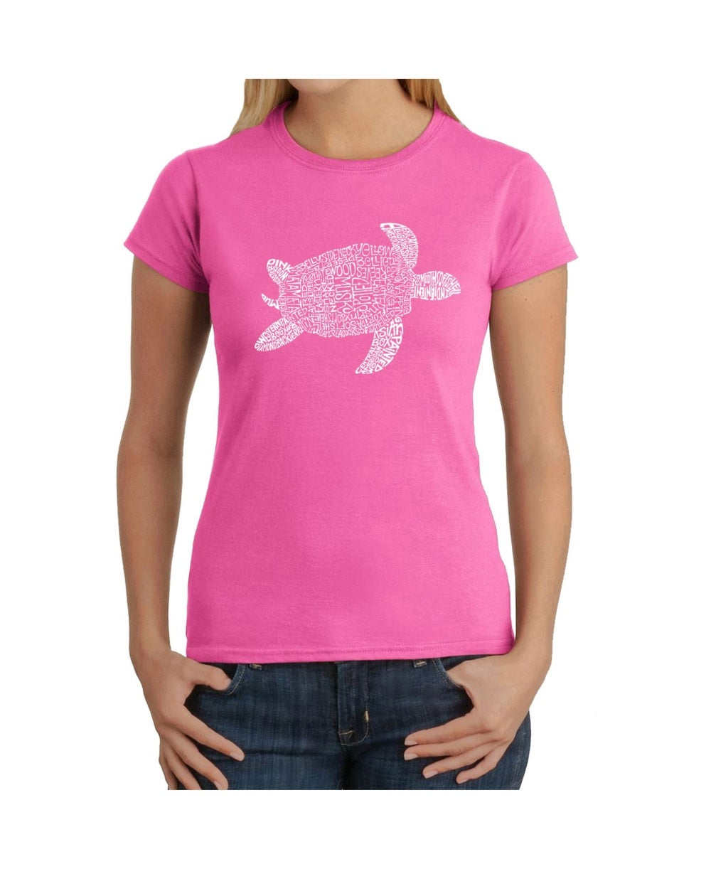 La Pop Art Women's Word Art T-Shirt Turtle Pink Size X-Large