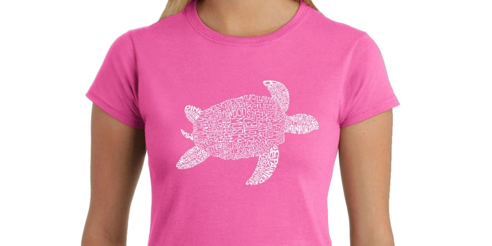 La Pop Art Women's Word Art T-Shirt Turtle Pink Size X-Large