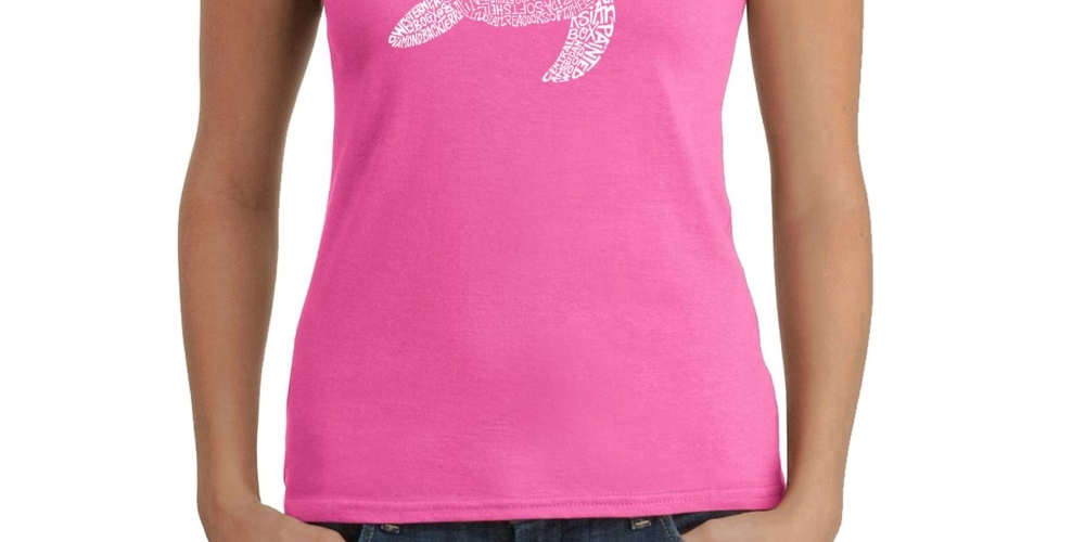La Pop Art Women's Word Art T-Shirt Turtle Pink Size X-Large