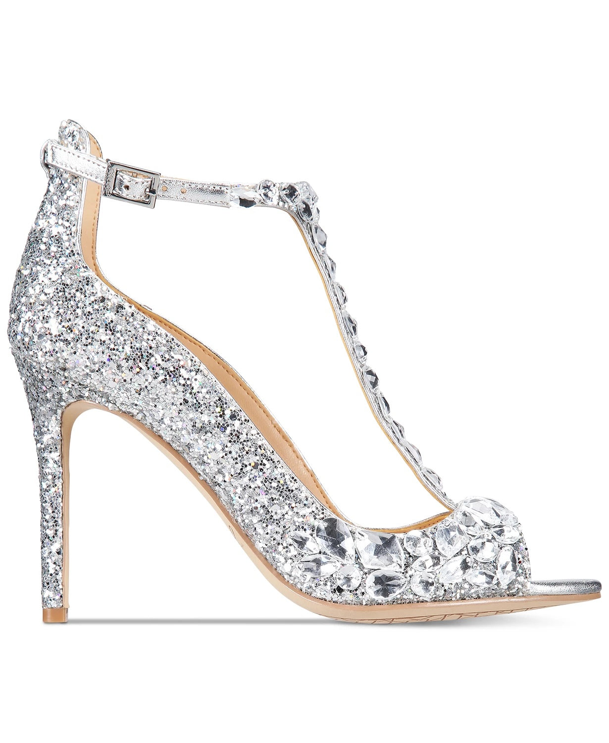 Jewel Badgley Mischka Women's Conroy T-Strap Evening Sandals Silver Size 8.5 M