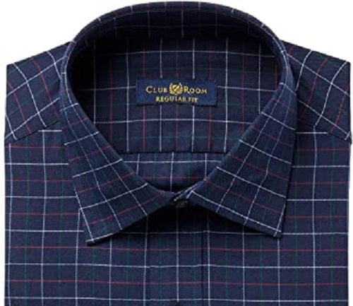 Club Room Men's Classic/Regular Fit Performance Windowpane Dress Shirt Navy Size 15X32-33