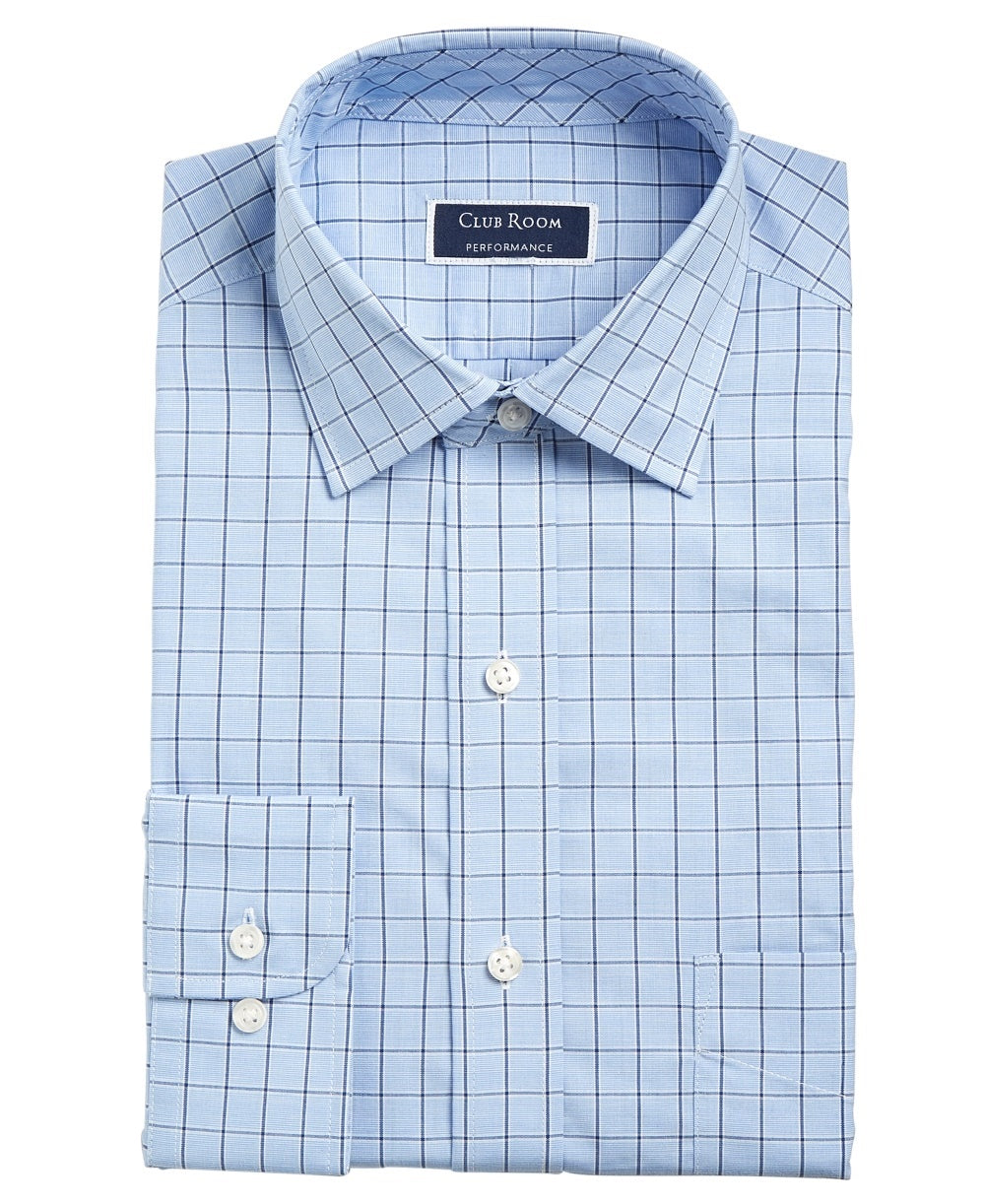 Club Room Men's Classic/Regular Fit Performance Windowpane Dress Shirt Navy Size 34-35