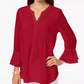 Charter Club Women's Double Ruffle Solid Pintuck Top Wine Size X-Small