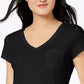 Style & Co Women's Cotton Front-Knot Distressed Blouse Black Size X-Large