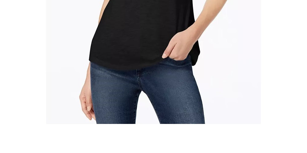 Style & Co Women's Cotton Front-Knot Distressed Blouse Black Size X-Large