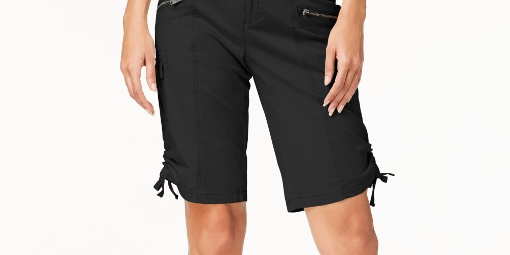 Style & Co Women's Zipper Bermuda Cargo Shorts  Black Size 18