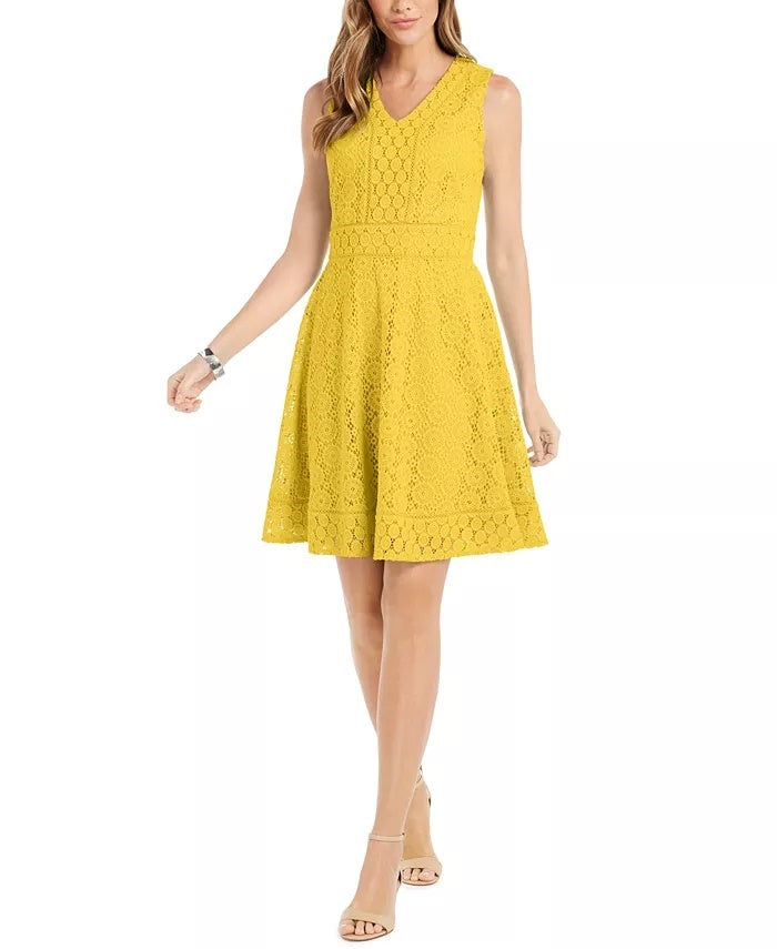 Charter Club Women's Lace Fit & Flare Dress Pink Size Medium