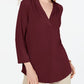 Charter Club Women's Pleat Neck 3/4 Sleeve Top  Wine Size Petite Medium