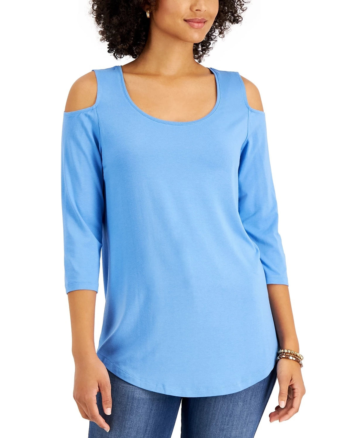 JM Collection Women's Cold-Shoulder Top Blue Size X-Large