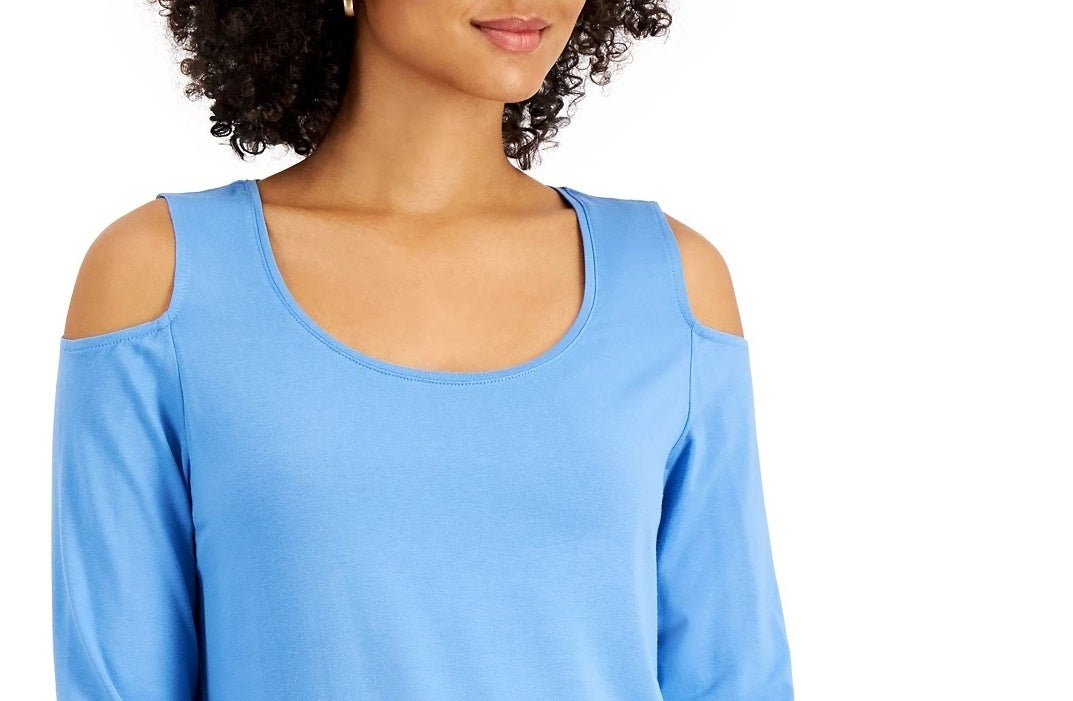 JM Collection Women's Cold-Shoulder Top Blue Size X-Large