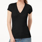 INC International Concepts Women's Ribbed V Neck Top Black Size Large