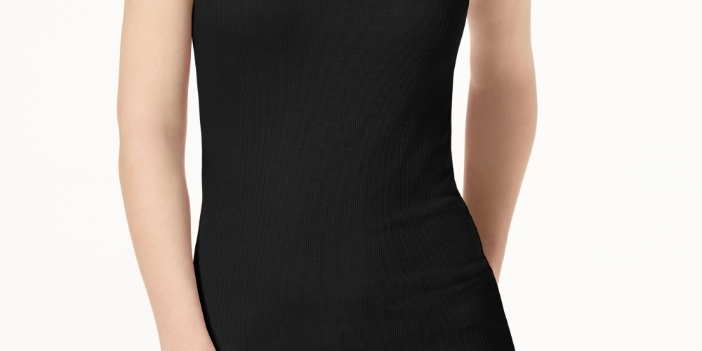 INC International Concepts Women's Ribbed V Neck Top Black Size Large