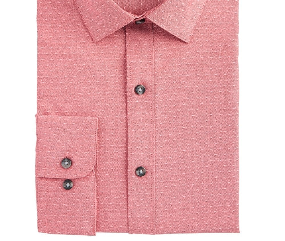 Bar III Men's Slim-Fit Stretch Easy-Care Large Dobby Dot Dress Shirt Red Size 15.5X32-33