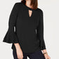 Charter Club Women's Bell Sleeve Keyhole Top Black Size X-Small