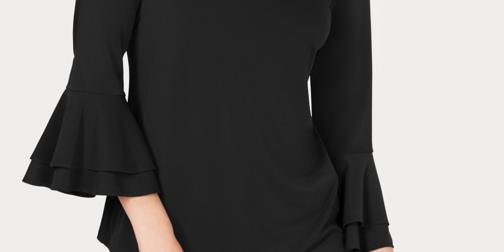 Charter Club Women's Bell Sleeve Keyhole Top Black Size X-Small