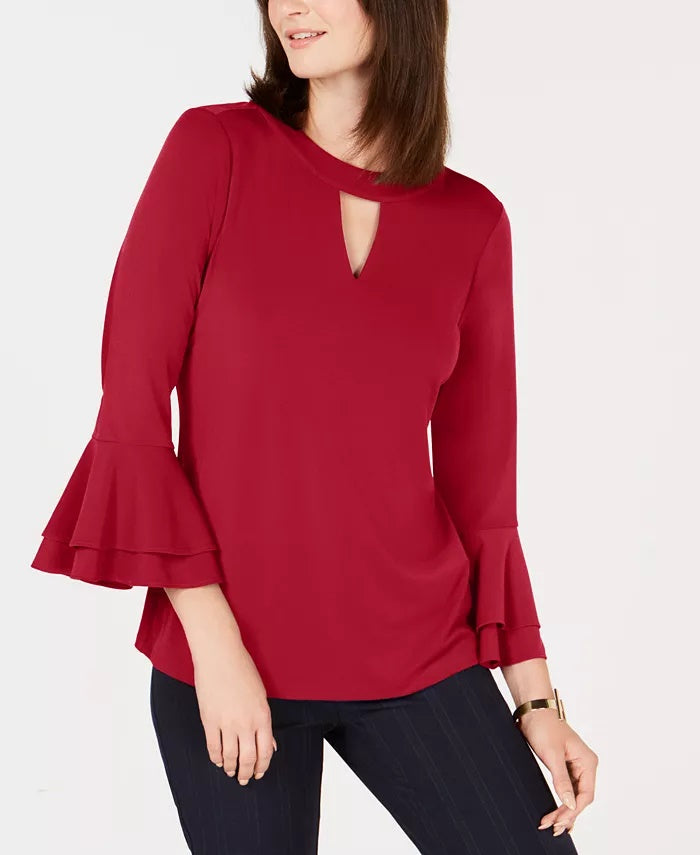 Charter Club Women's Bell-Sleeve Keyhole Top Red Size Small