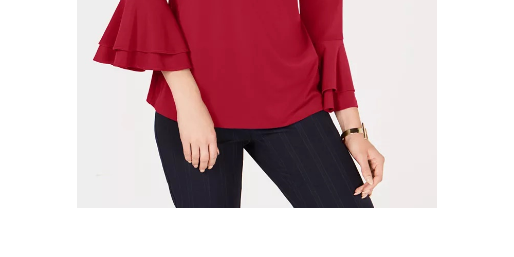 Charter Club Women's Bell-Sleeve Keyhole Top Red Size Small