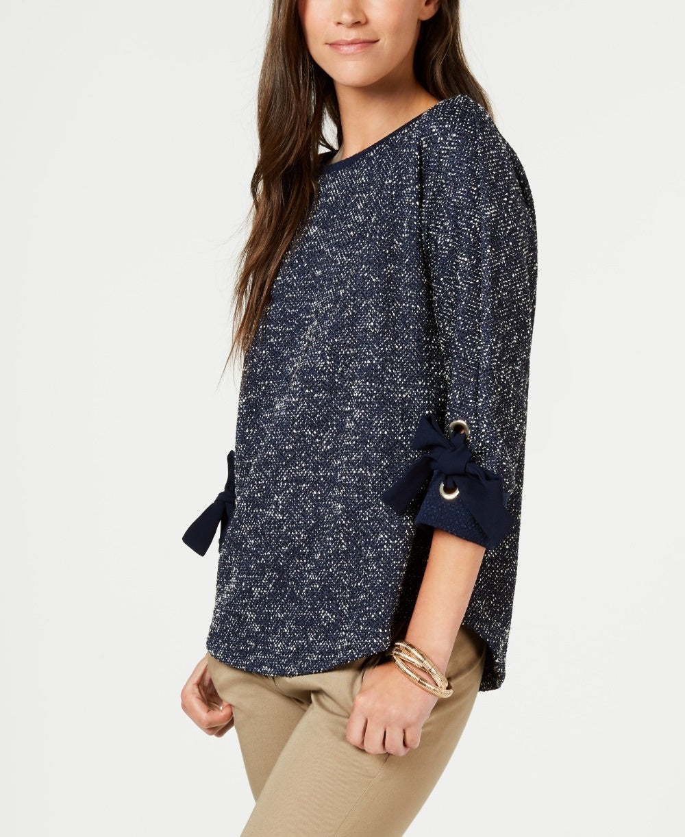 Charter Club Women's 3/4 Sleeve Bow Trim Top Blue Size Large