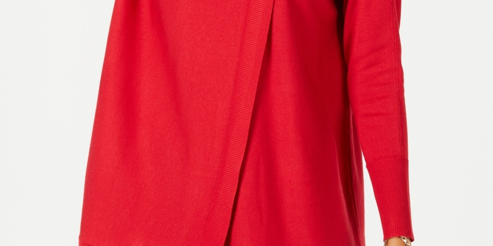 जेएम कलेक्शन महिलाओं का फॉक्स रैप काउल नेक स्वेटर, लाल रंग, साइज़ लार्ज